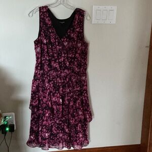 Chaus Pink and Black Floral Midi Dress